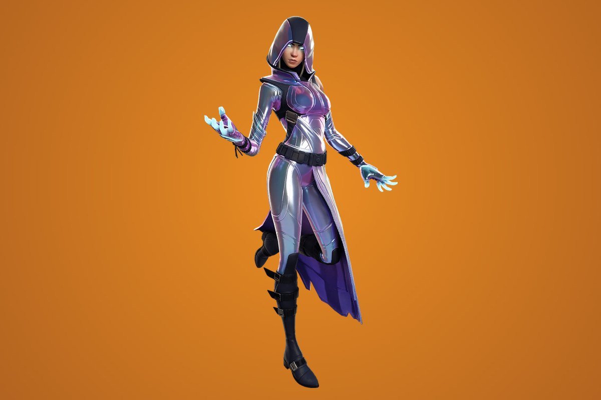 Glow Fortnite skin in a hooded silver bodysuit with glowing hands