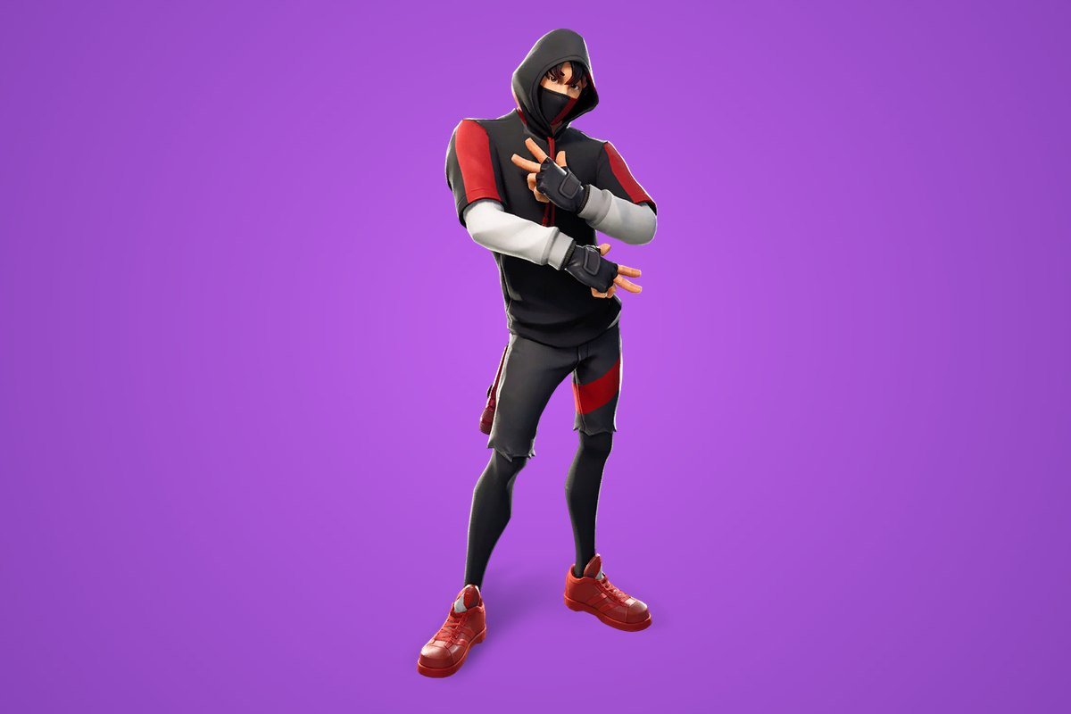 IKONIK Fortnite skin in a black and red hoodie with a face mask