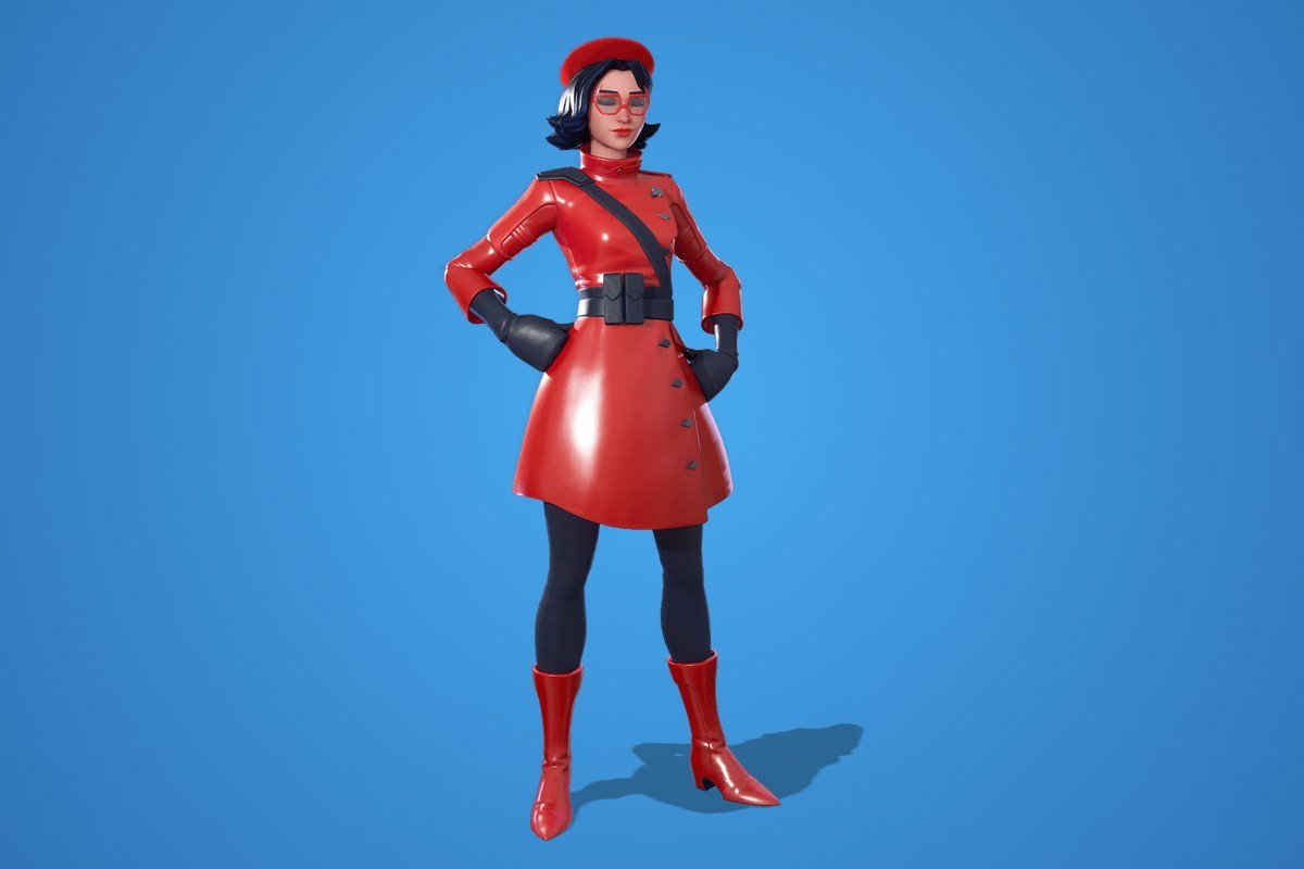 Rue Fortnite skin in a red coat and red beret