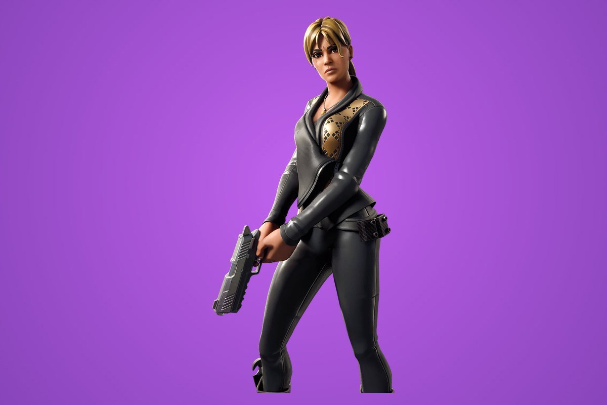 Sofia Fortnite skin in a black outfit holding a pistol