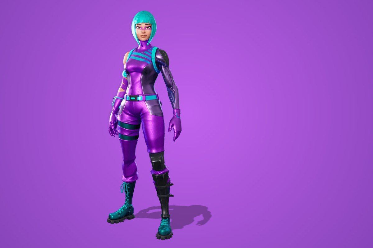 Wonder Fortnite skin in a purple bodysuit with teal hair