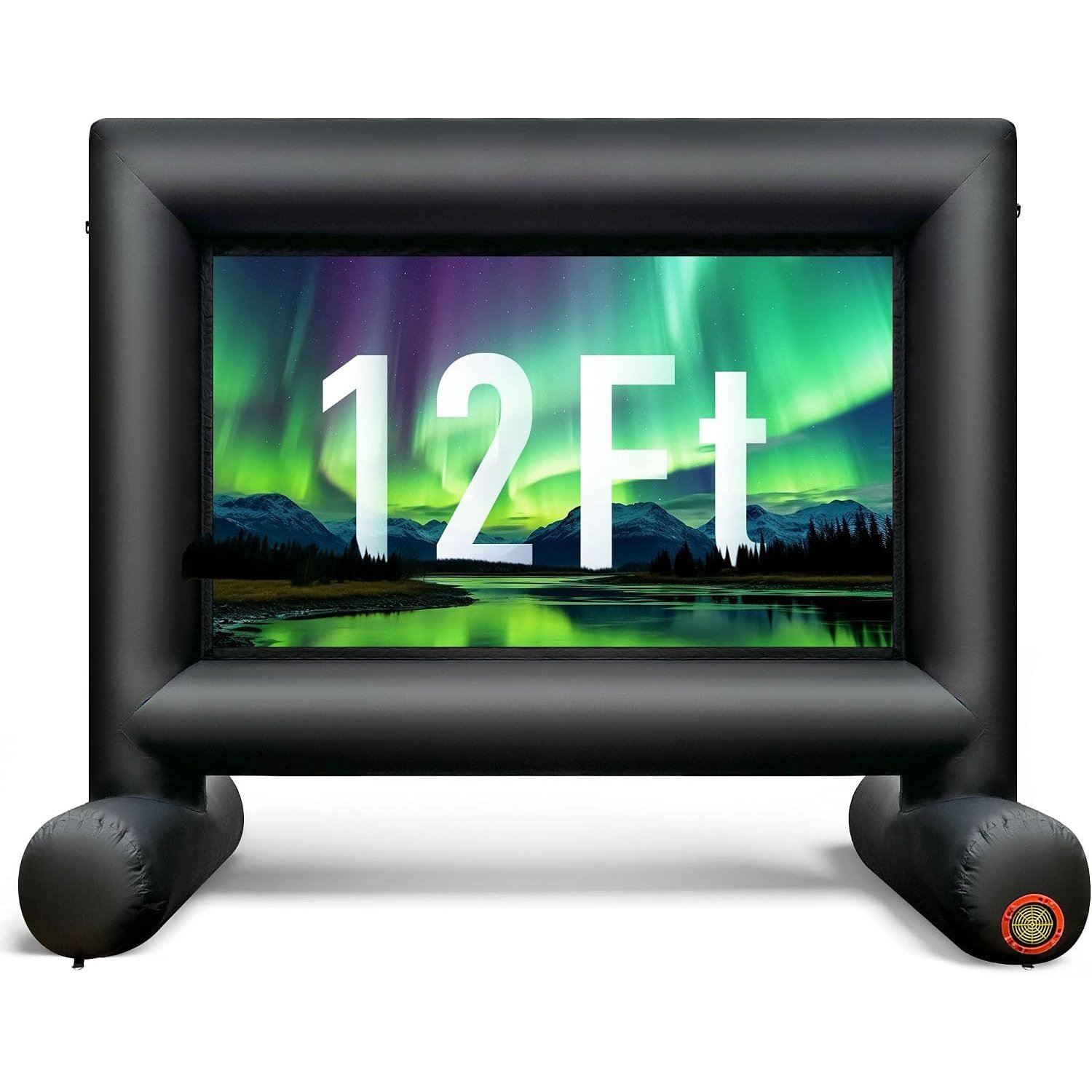 Sewinfla 12 ft inflatable movie screen with a built-in fan and a raised base