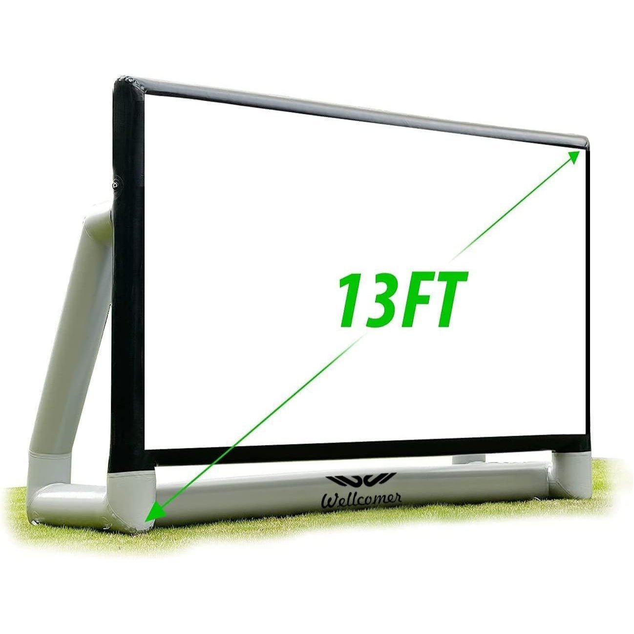 Sewinfla 13 ft airtight inflatable movie screen floating in a swimming pool