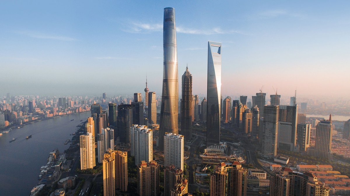 Shanghai Tower beside the Shanghai World Financial Center in Lujiazui