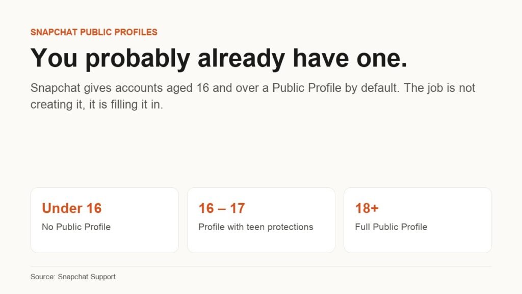 Diagram showing Snapchat Public Profile availability by age band