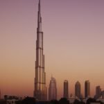 Burj Khalifa, the tallest building in the world, above the Dubai skyline at dusk