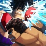 Untitled Boxing Game fighters clashing in a burst of water in Roblox artwork