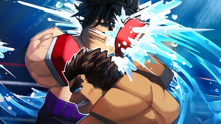 Untitled Boxing Game fighters clashing in a burst of water in Roblox artwork