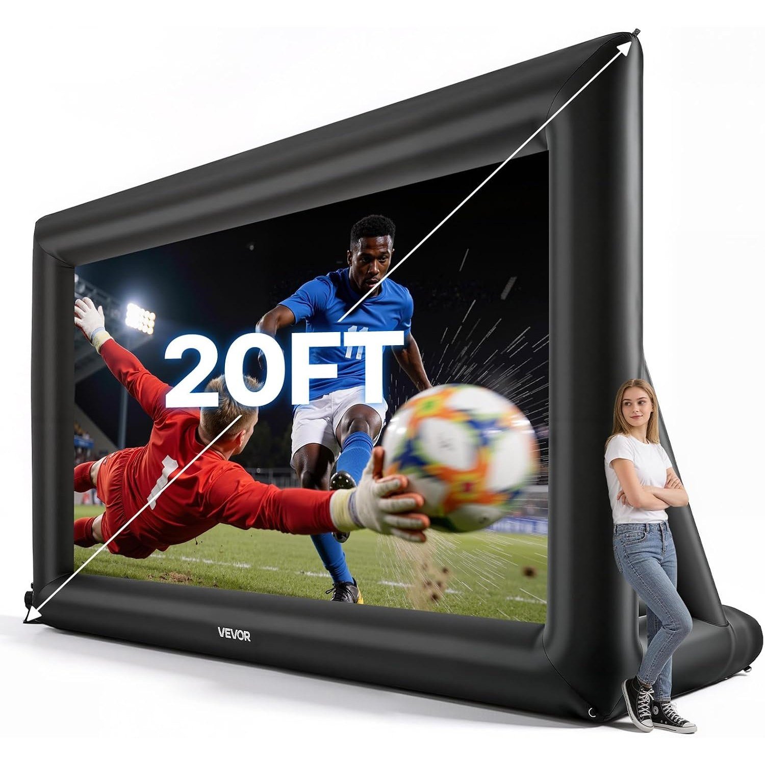 VEVOR 20 ft inflatable projection screen with a wide black frame