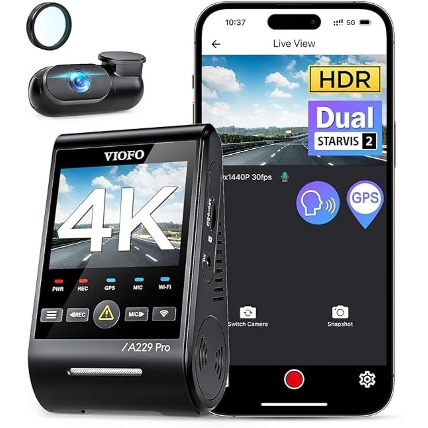 VIOFO A229 Pro front and rear dash cam with its 2.4-inch screen