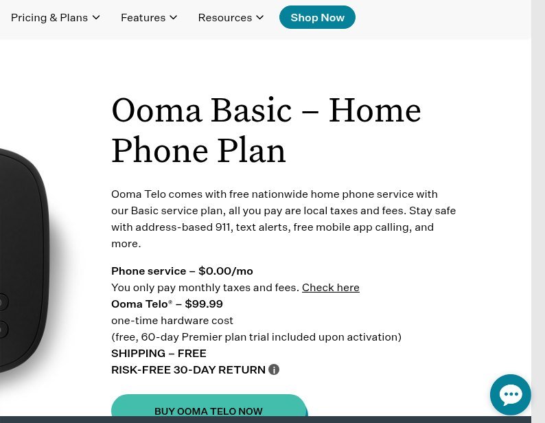 Ooma Basic free home phone plan pricing