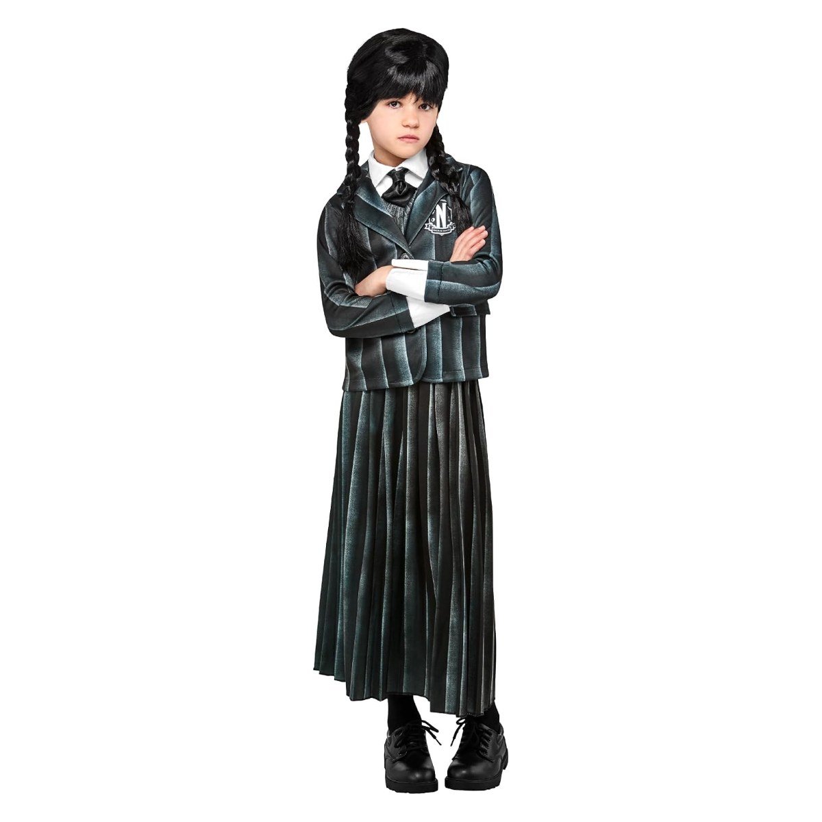 Rubie's Wednesday Addams costume for girls with Nevermore jacket, skirt and tie