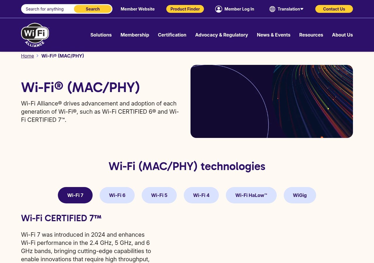 Wi-Fi Alliance page describing the Wi-Fi 6 and Wi-Fi 7 generations