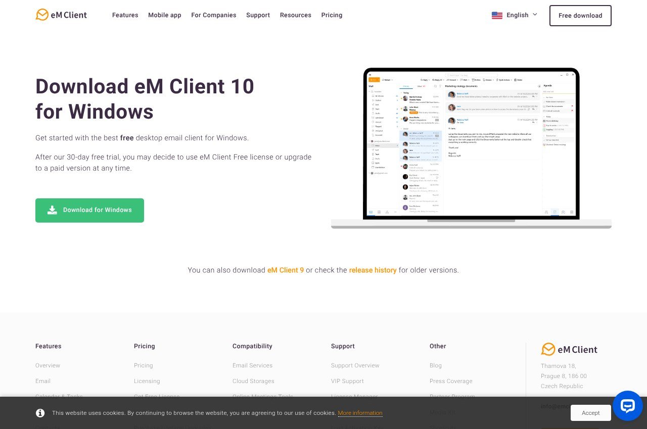 eM Client download page for the Windows version