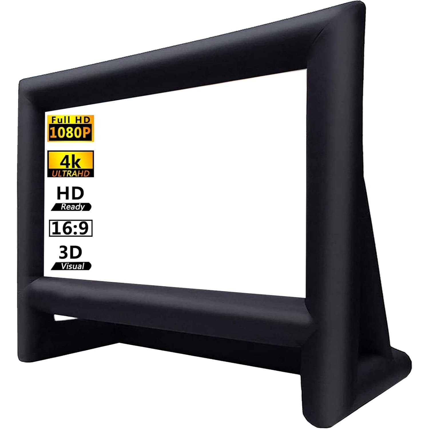 XHYCPY 16 ft inflatable movie screen with black frame and white screen set up on a lawn