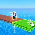 A player on a wooden raft at sea in 100 Days At Sea