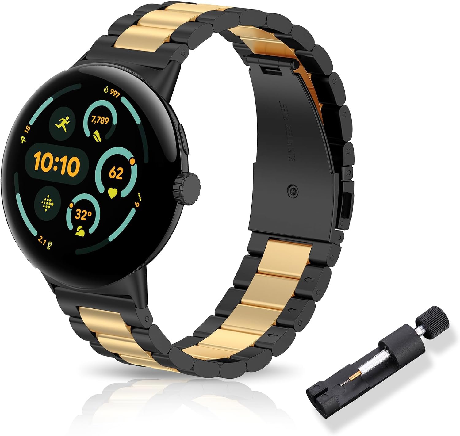 Polished 304 stainless steel link band for the 45mm Google Pixel Watch 5