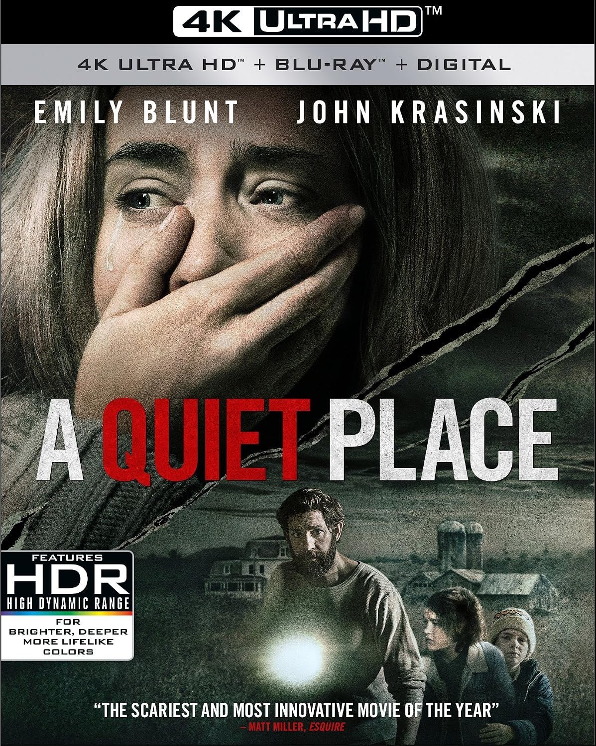 A Quiet Place 4K Ultra HD and Blu-ray case with Emily Blunt covering her mouth