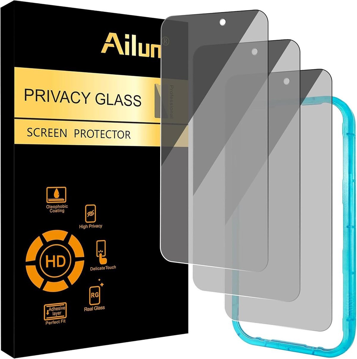 Ailun privacy three-pack tempered glass with installation frame