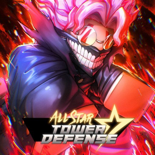 All Star Tower Defense icon art of a grinning pink-haired character in a dark coat