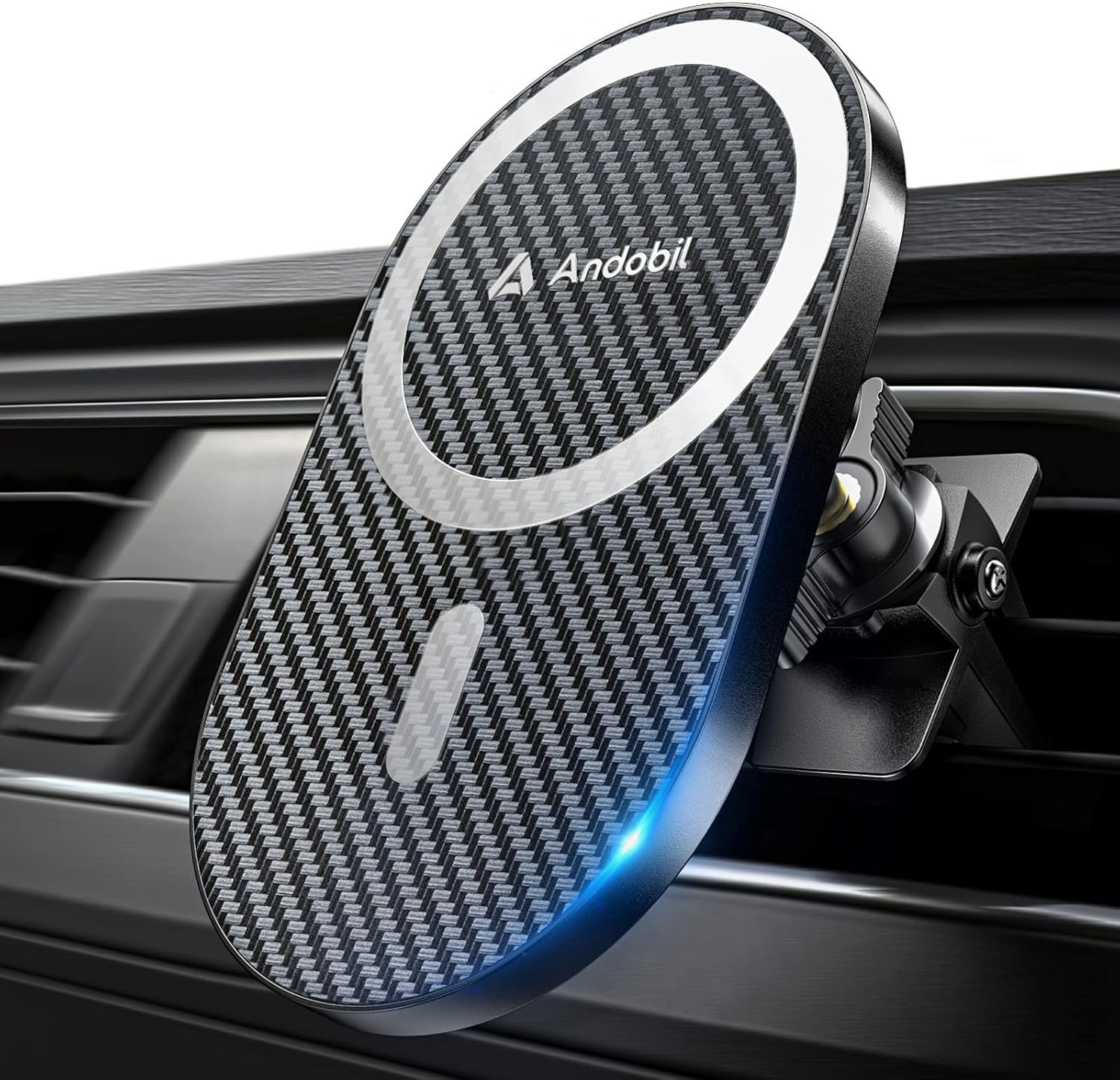 andobil MagSafe car vent mount with carbon fibre panel and 360 degree rotation