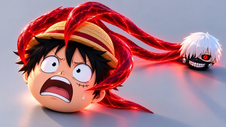 Two anime character balls facing off on a white floor in Anime Ball Duels