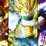 Three anime fighters beside the Anime Card Clash logo