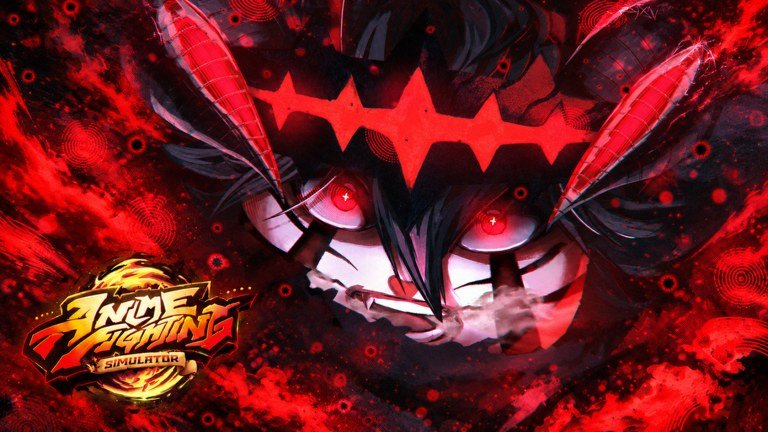 A red eyed anime demon face on the Anime Fighting Simulator banner