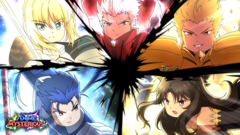 Four Anime Mysterious units arranged around a black vortex