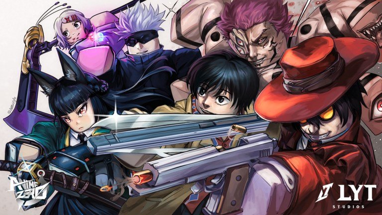 Anime Zero roster of anime fighters drawn together on Roblox
