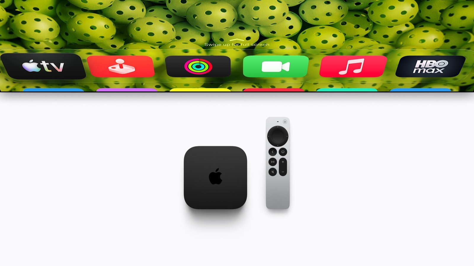 Apple TV 4K box and Siri Remote in front of a television