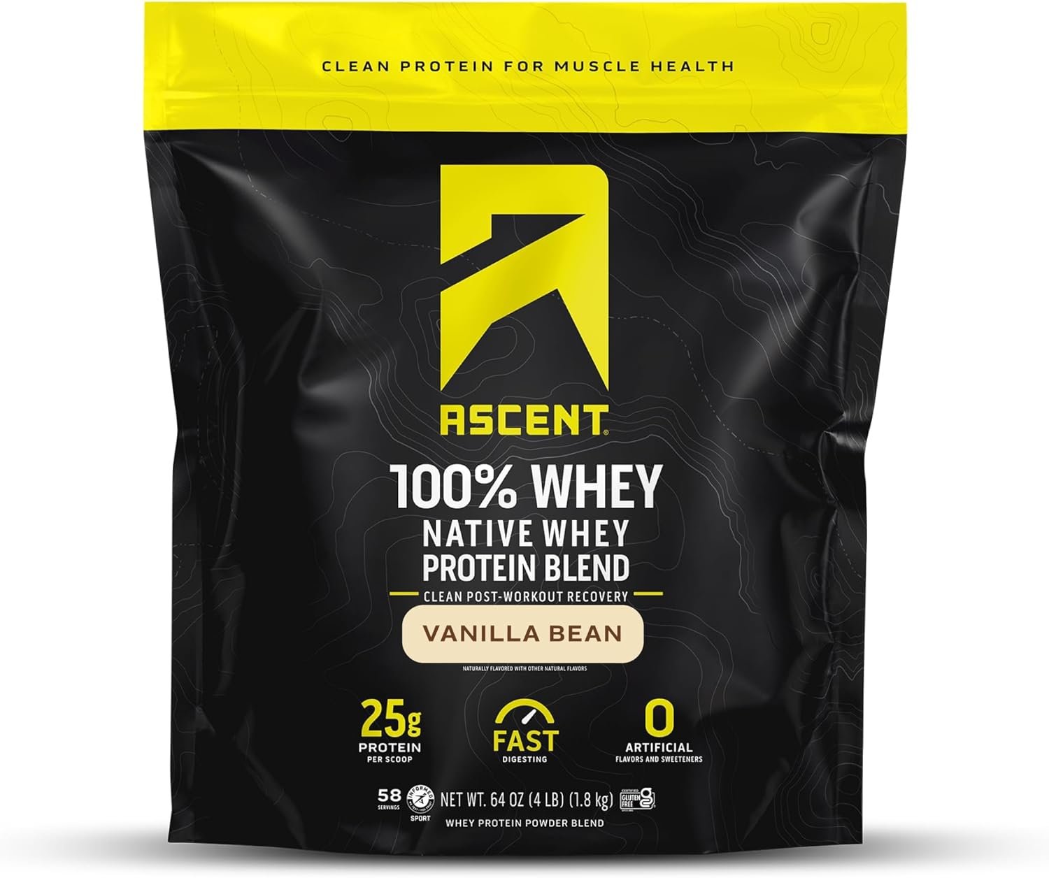 Ascent 100% Whey native whey protein powder bag in Vanilla