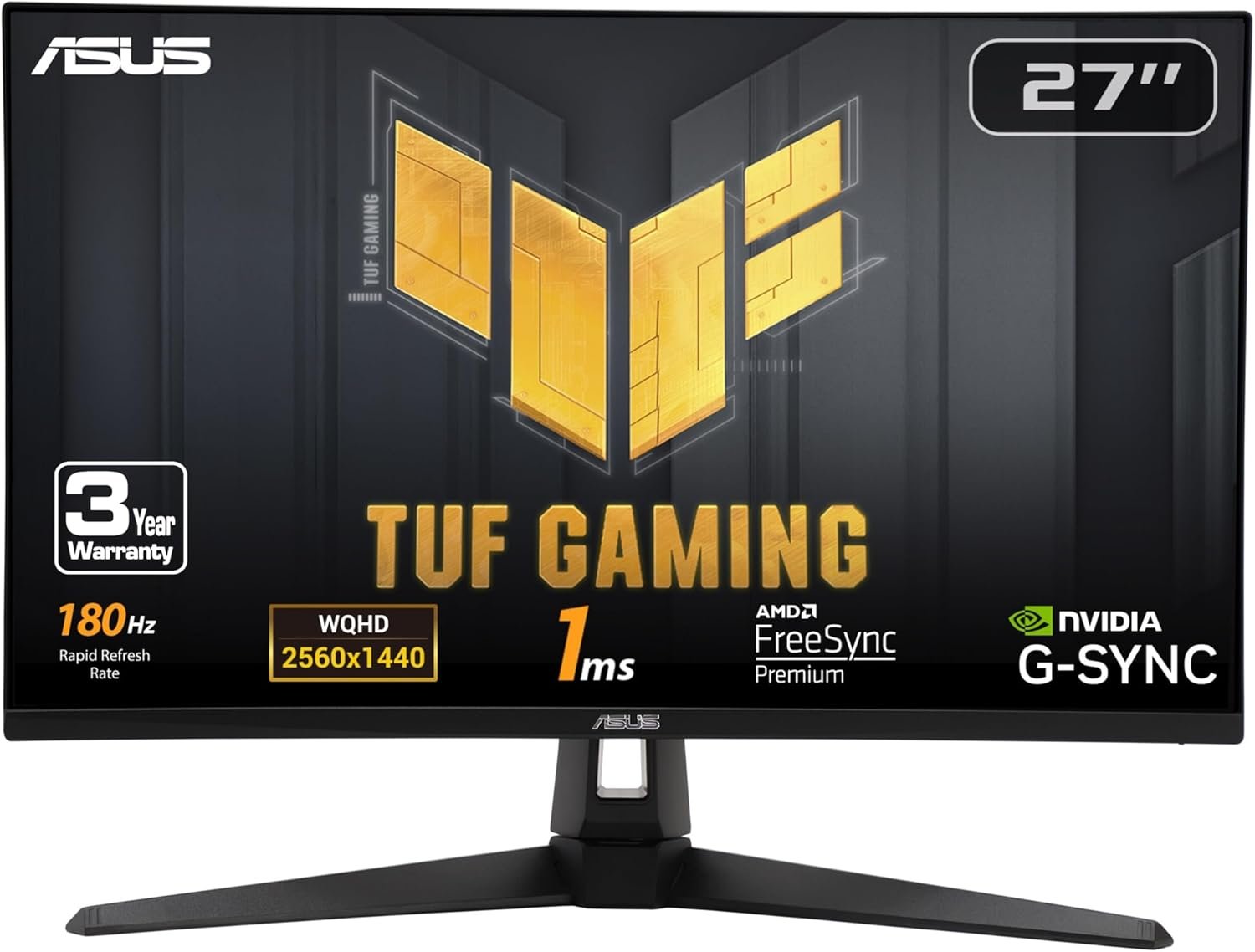 ASUS TUF Gaming VG27AQ3A 27-inch 1440p gaming monitor with a V-shaped stand