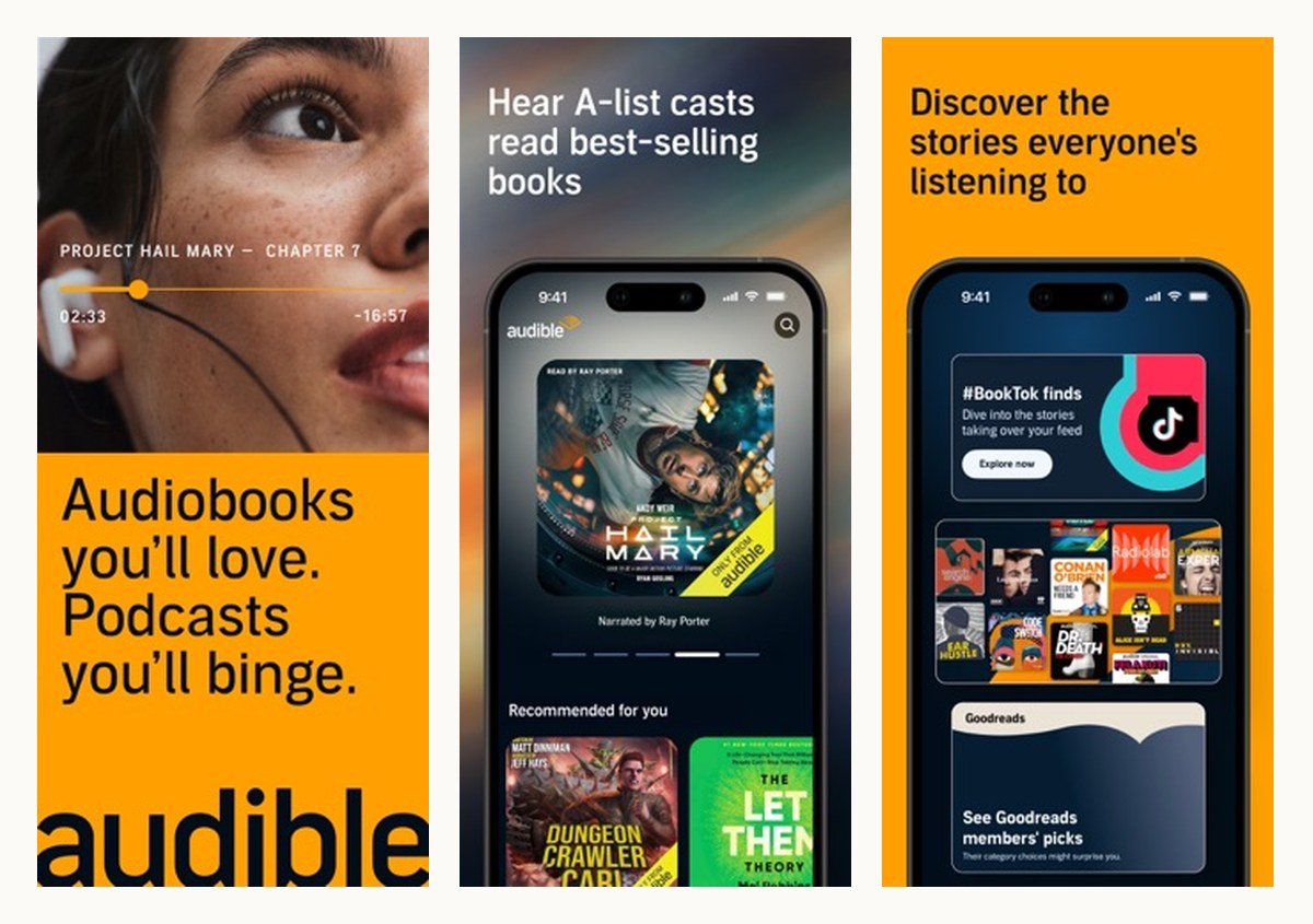 Audible audiobook app screens