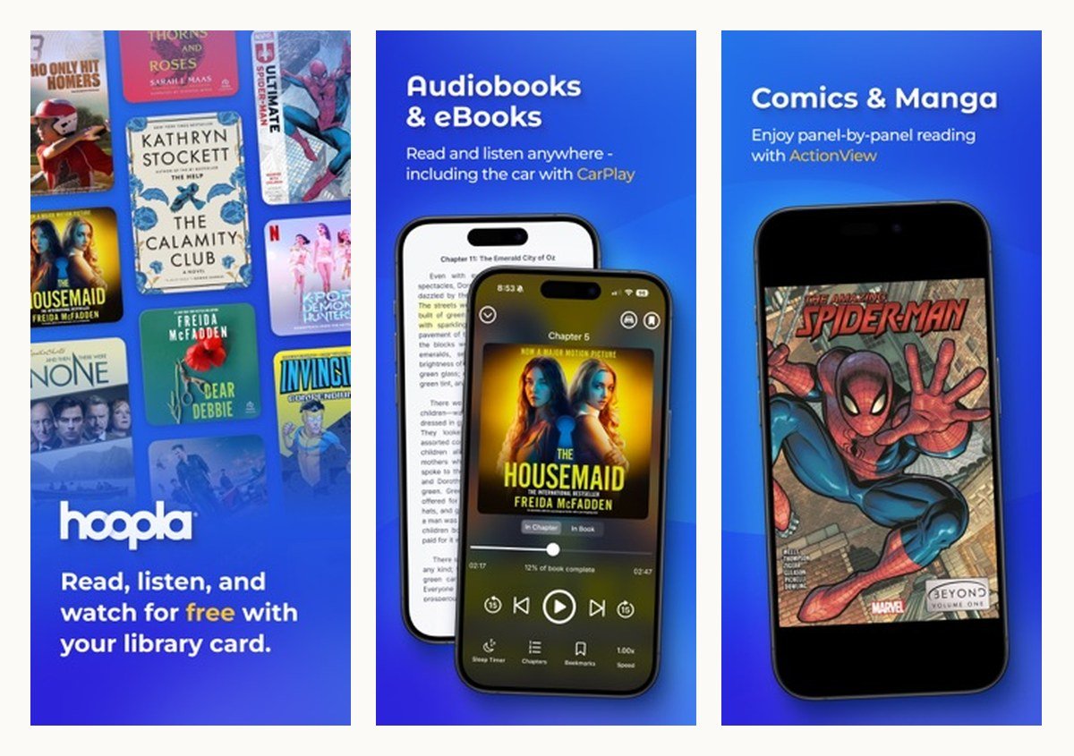 hoopla audiobook app screens