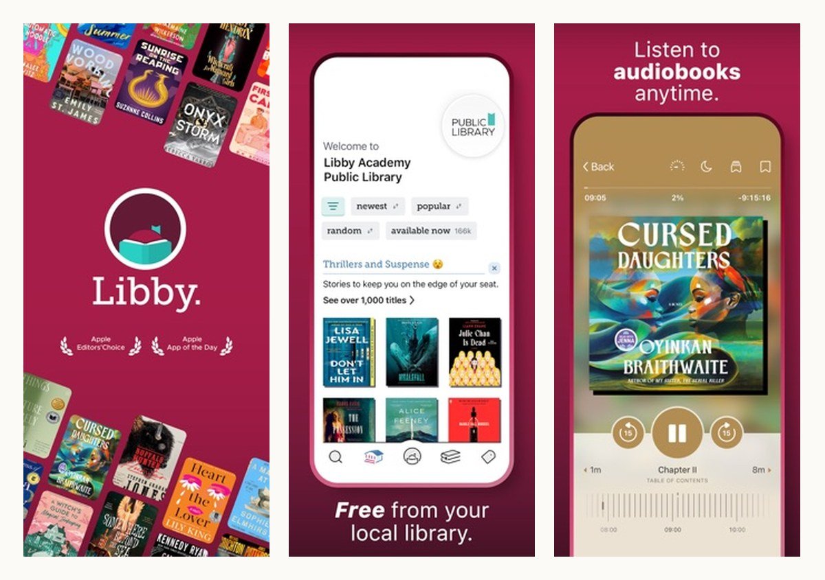 Libby audiobook app screens