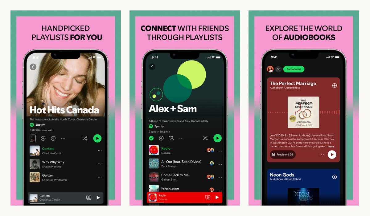 Spotify audiobook app screens