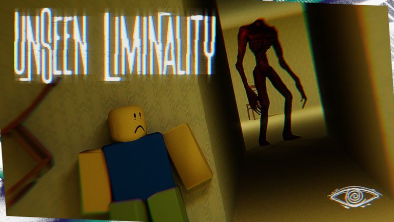 Unseen Liminality thumbnail showing a blocky character and a tall shadow in yellow hallways