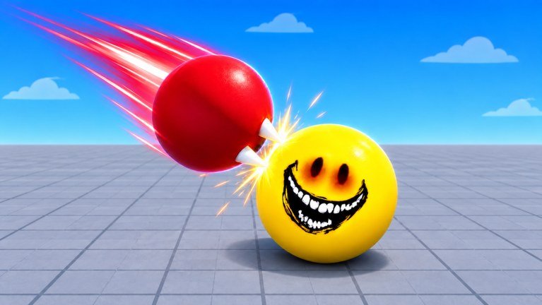 A red spiked ball striking a grinning yellow ball in Ball VS Ball
