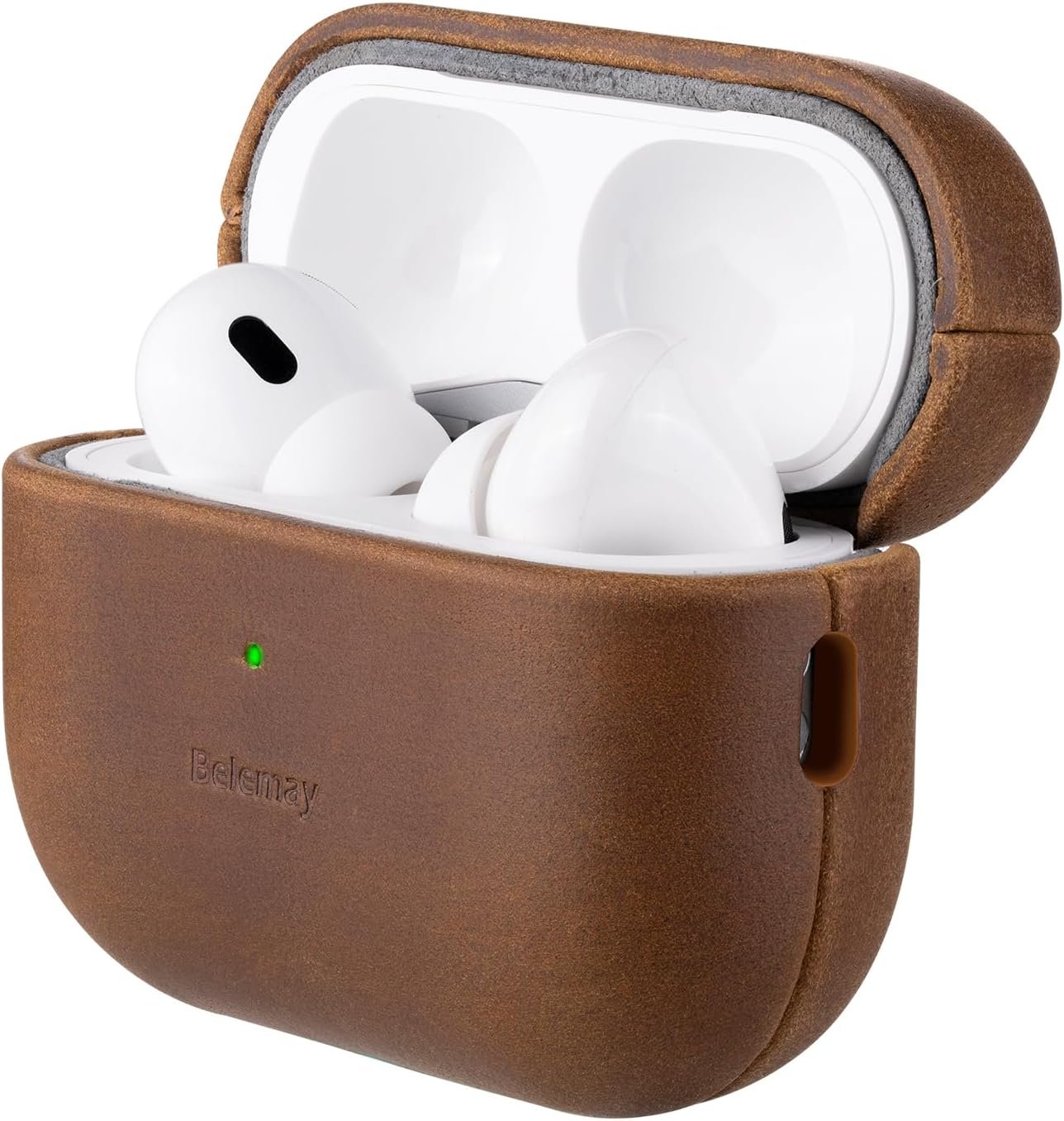 Belemay handcrafted crazy horse leather case for AirPods Pro 3 with a suede-like textured surface
