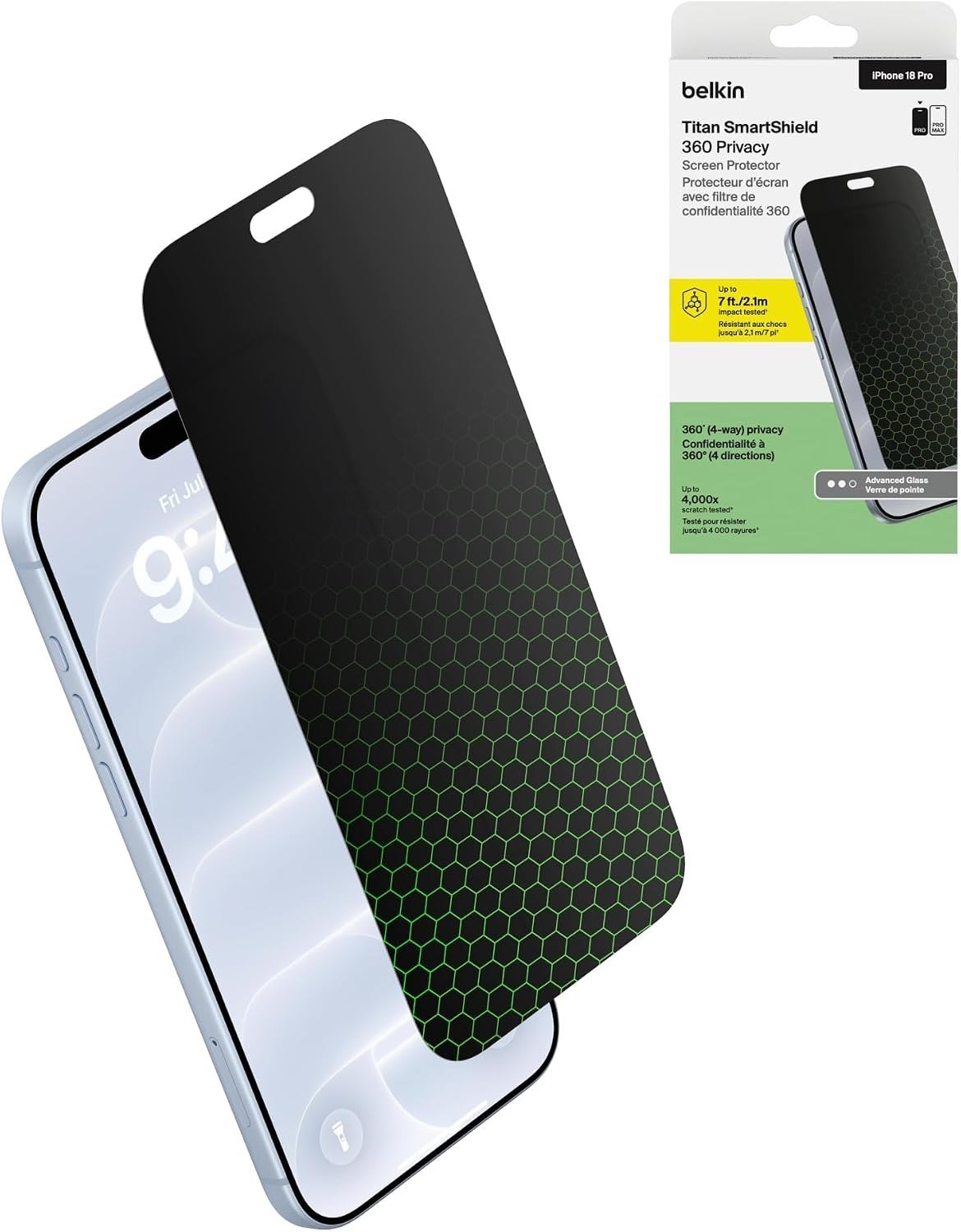 Belkin Titan 360 Privacy screen protector shown from an angle