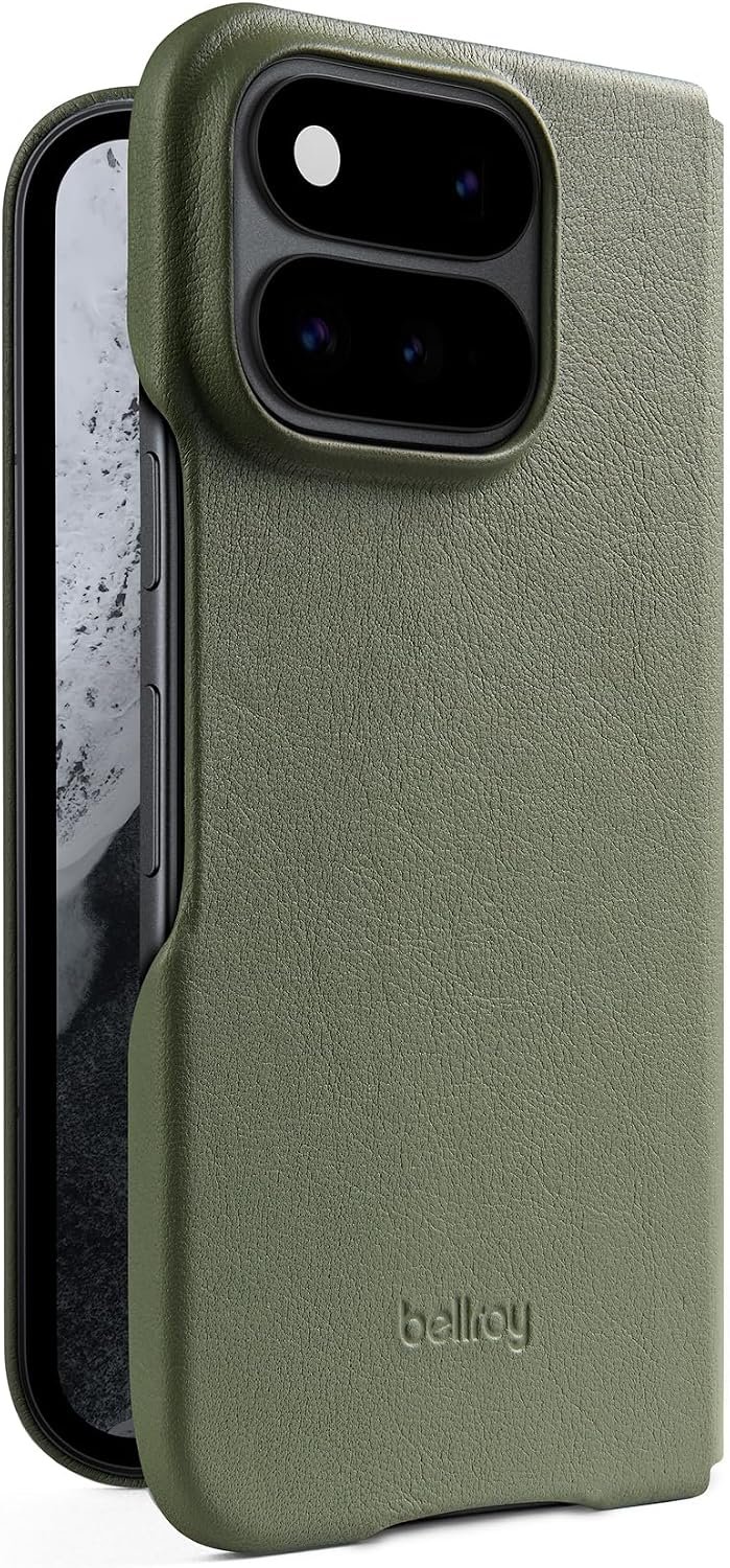 Bellroy leather case for Google Pixel 11 Pro Fold in Artichoke with its magnetic card door