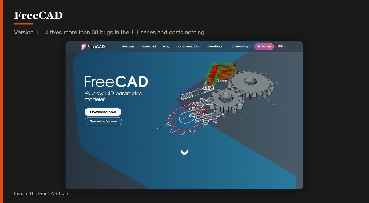 The FreeCAD download page showing the current stable version