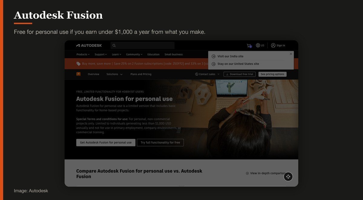 The Autodesk Fusion for personal use page listing its licence terms