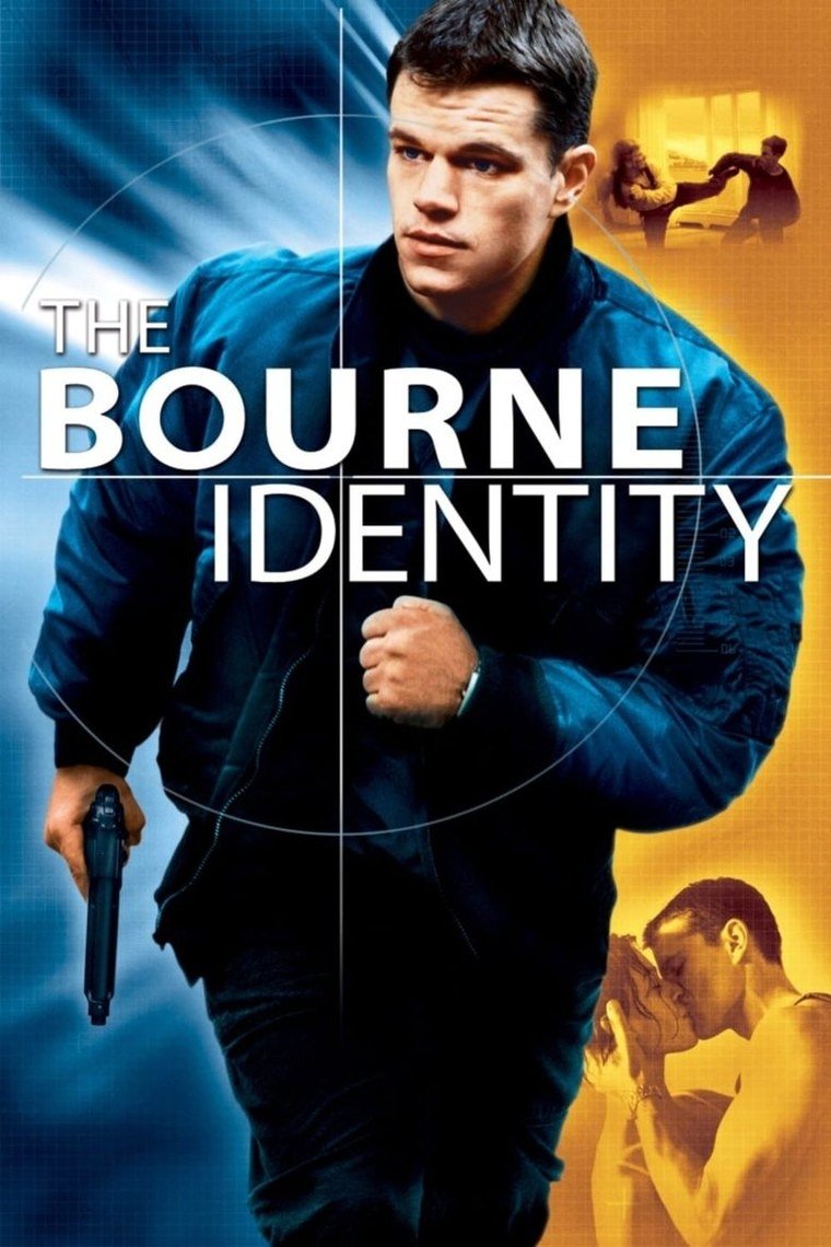 The Bourne Identity poster showing Matt Damon in a crowd at a train station