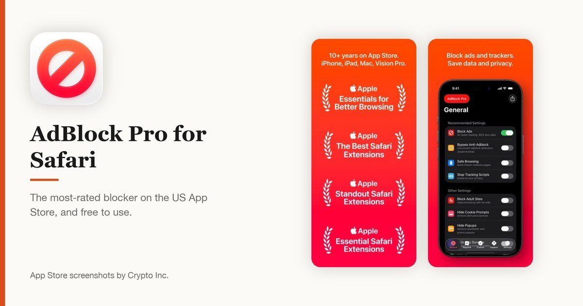 AdBlock Pro for Safari app icon and App Store screenshots