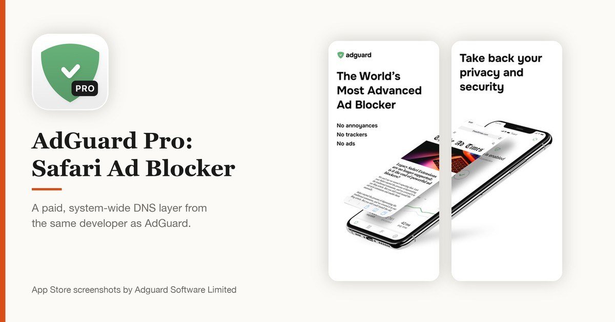 AdGuard Pro: Safari Ad Blocker app icon and App Store screenshots