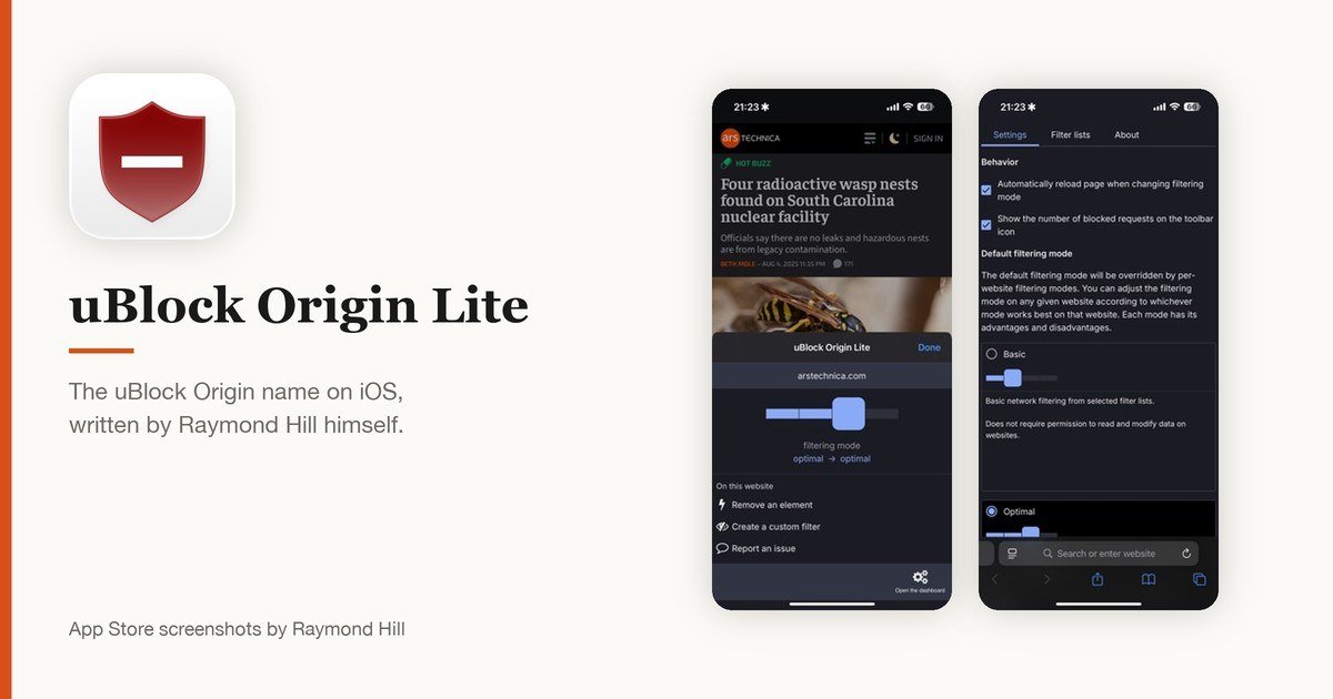 uBlock Origin Lite app icon and App Store screenshots