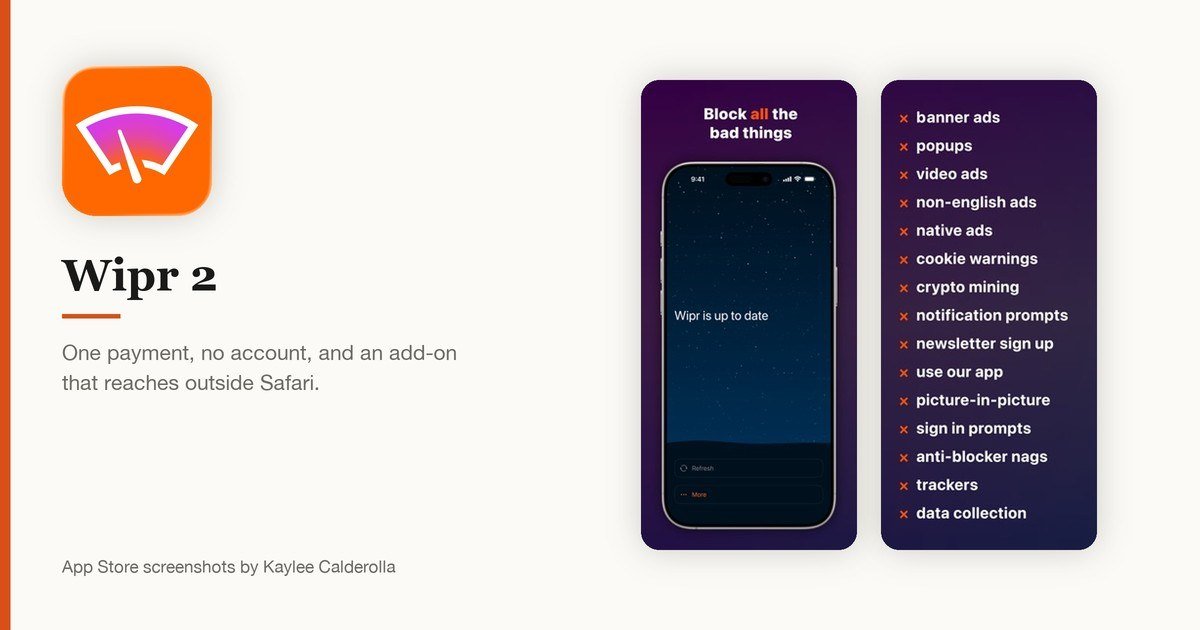 Wipr 2 app icon and App Store screenshots