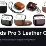 Seven leather cases for the AirPods Pro 3 charging case in black, brown and burgundy hides